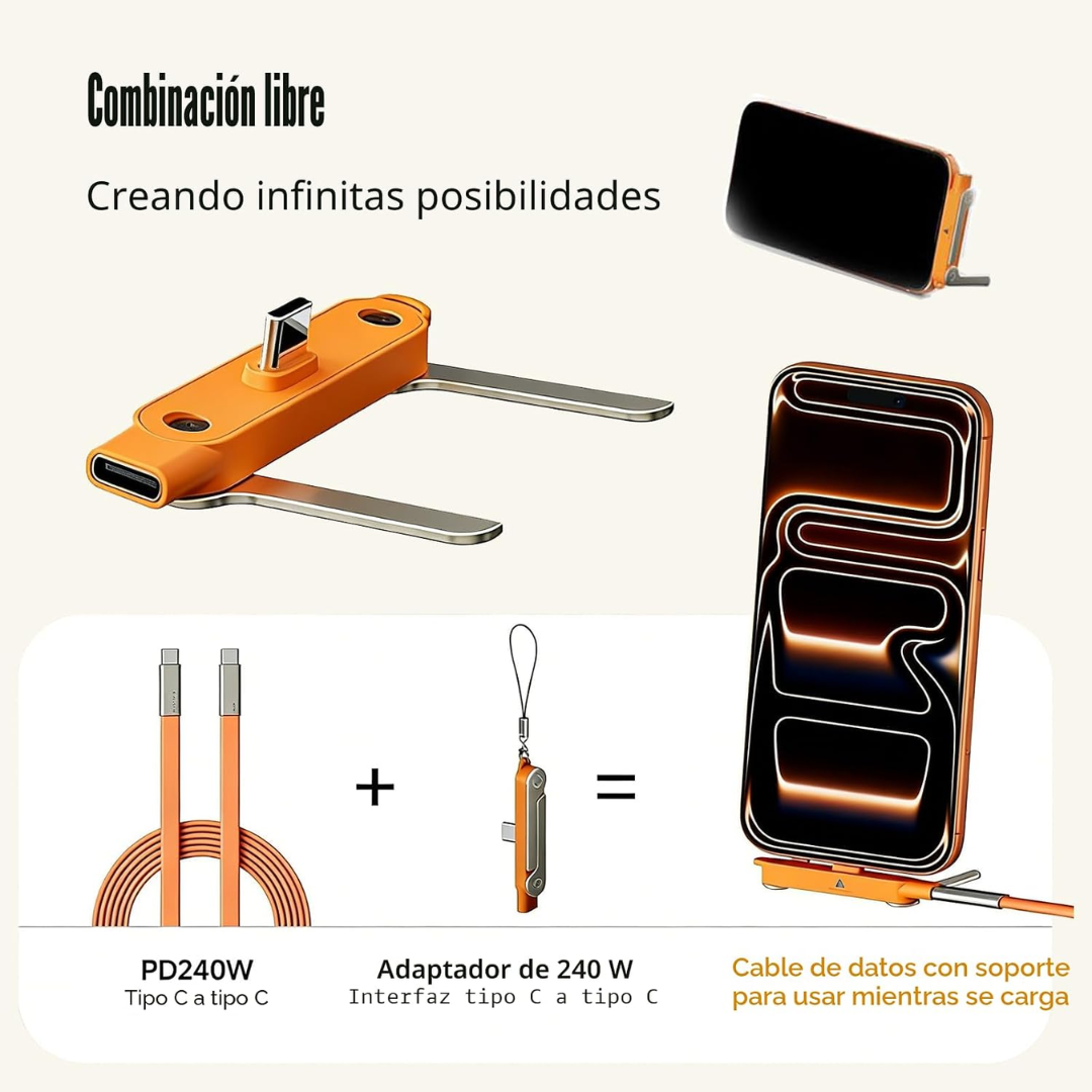 Cable 1.5m 240W Tipo C a Tipo C + Soporte