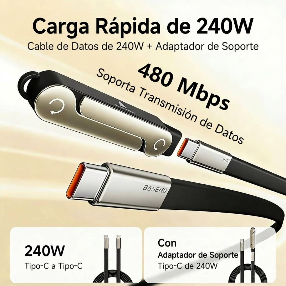 Cable 1.5m 240W Tipo C a Tipo C + Soporte
